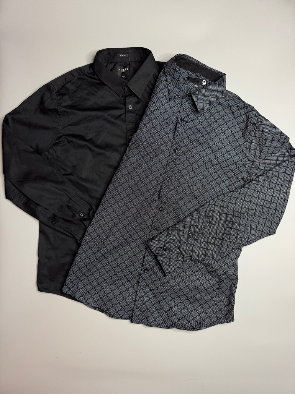 Guess Men’s Black & Charcoal Grid Button-Down Shirts